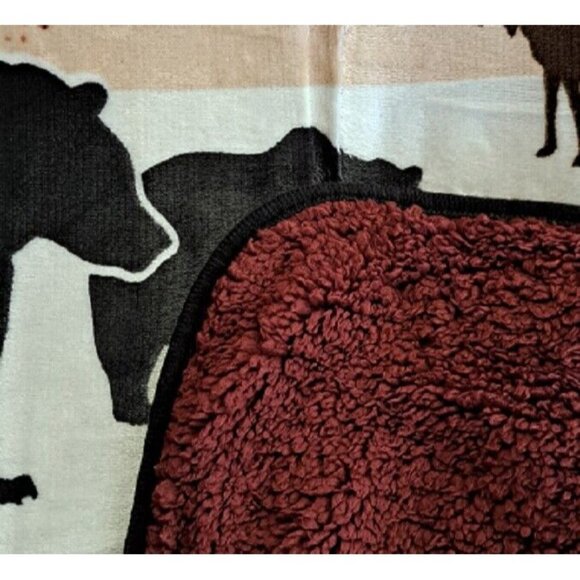 New Burgundy Red Lodge Plush Fleece Throw Gift Blanket Sherpa Bear Moose Outdoor - Picture 4 of 5